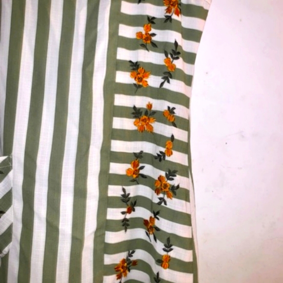 Kaira- be that girl today- size large Olive and Cream striped Embroidered Dress - Picture 3 of 5